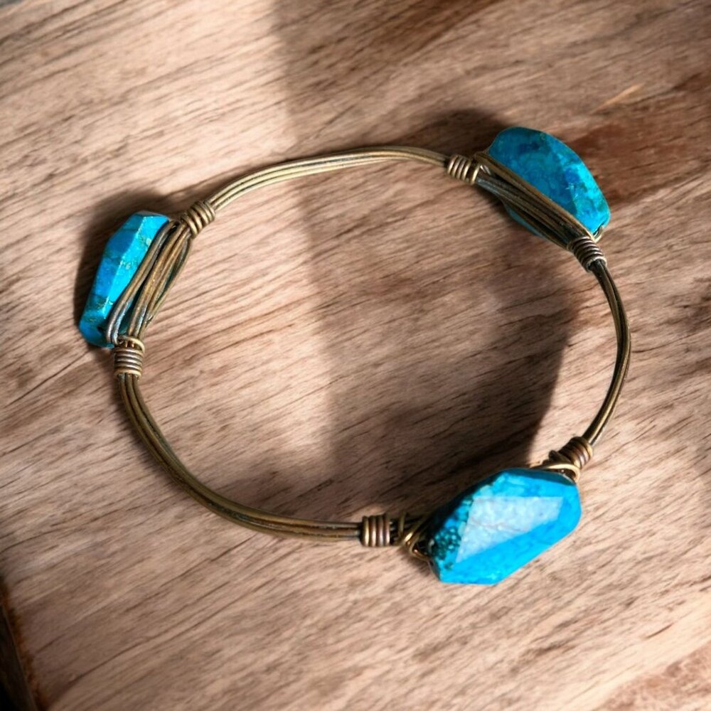 Boho Chic Turquoise Wire-Wrapped Bracelet With Blue Stone Beads Gift For Women